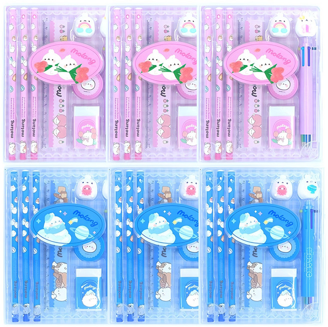 팝콘펜시 몰랑 케이스 문구 2종 x 3p 세트, 핑크 + 블루, 1세트