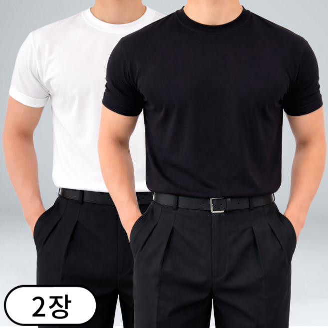 [1+1] 2장묶음 이브컴퍼니 남성 에어 머슬핏 빅사이즈 신축성좋은 반팔티셔츠(5color) (5138-2)