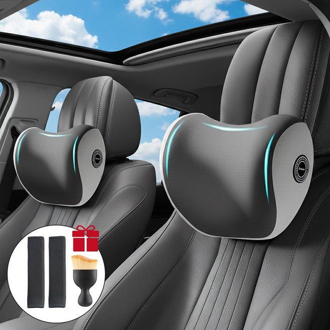 Flyaiku 차량용 메모리폼 목쿠션 편안한 인체공학 자동차 목베개, 2개, 그레이