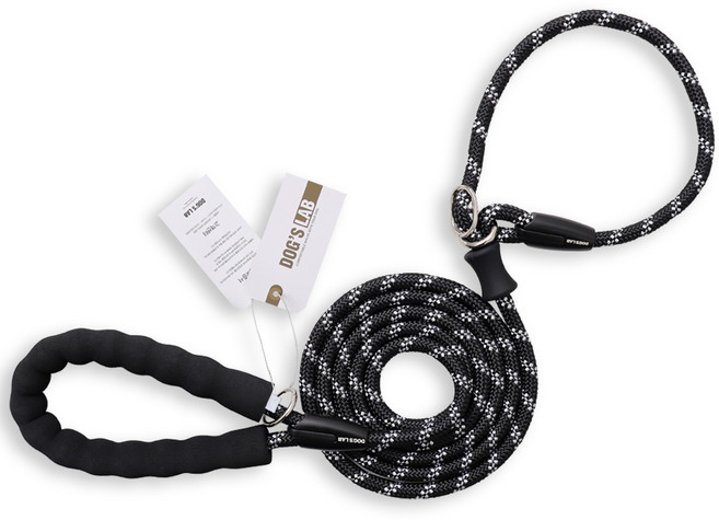 독스랩 일체형 목줄 리드줄 세트 스트롱 로프 슬립 소형견 중형견 대형견 2M 3M 5M, 일체형 / 블랙, 1개