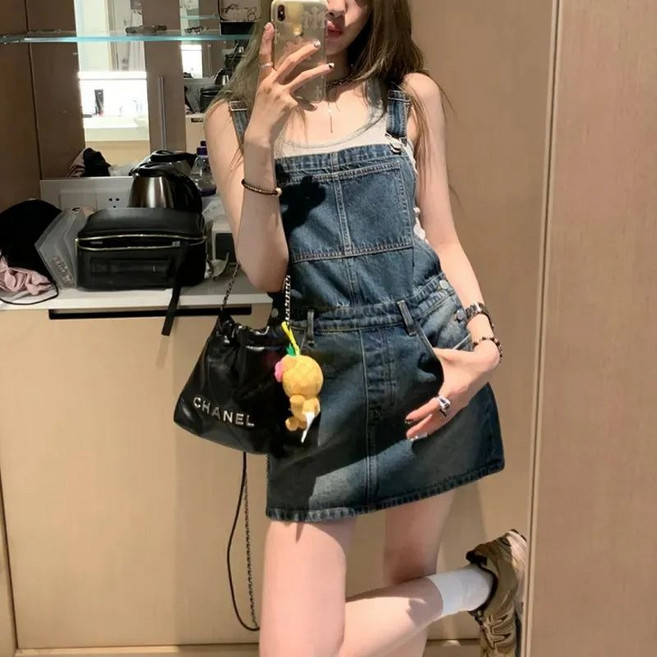 COSYEVNO 여성 봄여름 데님 멜빵 미니 원피스 캐주얼 스트릿룩 Tzkbdq-3