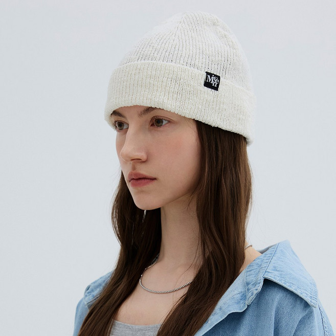 [미네티] 슬라브 니트 골지 라벨 비니 여자 남자 봄 여름 가을 얇은 숏 면 비니