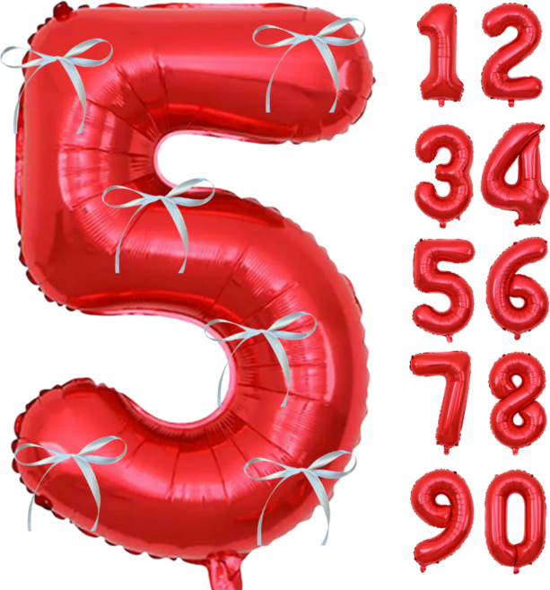 파티에진심인사람들 초대형 숫자풍선+발레코어 리본 6p 세트 40인치 100cm 셀프 백일 돌 환갑 촬영 포토존, 1개, 레드5