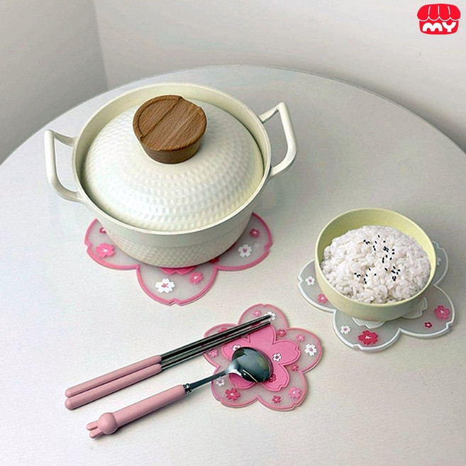 실리콘 냄비받침대 카페 벚꽃 티코스터 컵받침 뚝배기 깔개, 핑크 3개