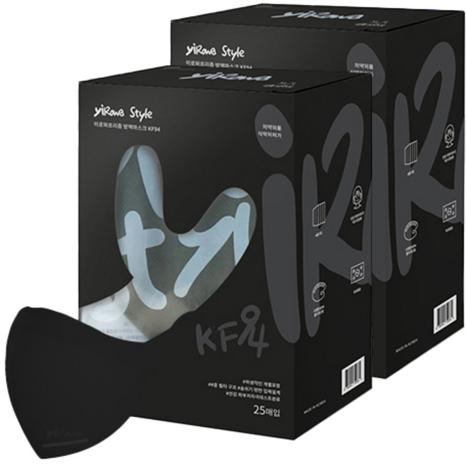 이로와 KF94 새부리형 마스크 대형, 블랙, 1세트, 50매입
