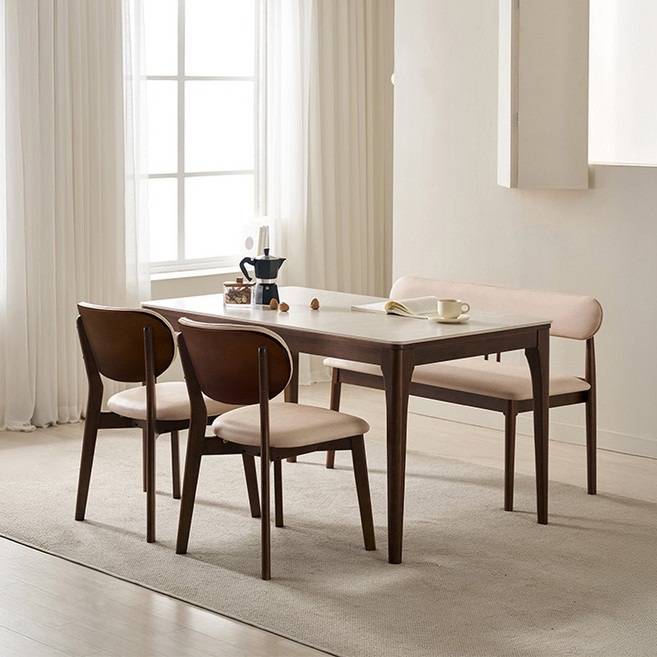 삼익가구 시에나 포세린 통세라믹 원목 식탁 1400/1600/1800 풀세트, 01. 4인용 1400 식탁세트(벤치1+의자2), 월넛(그레이)