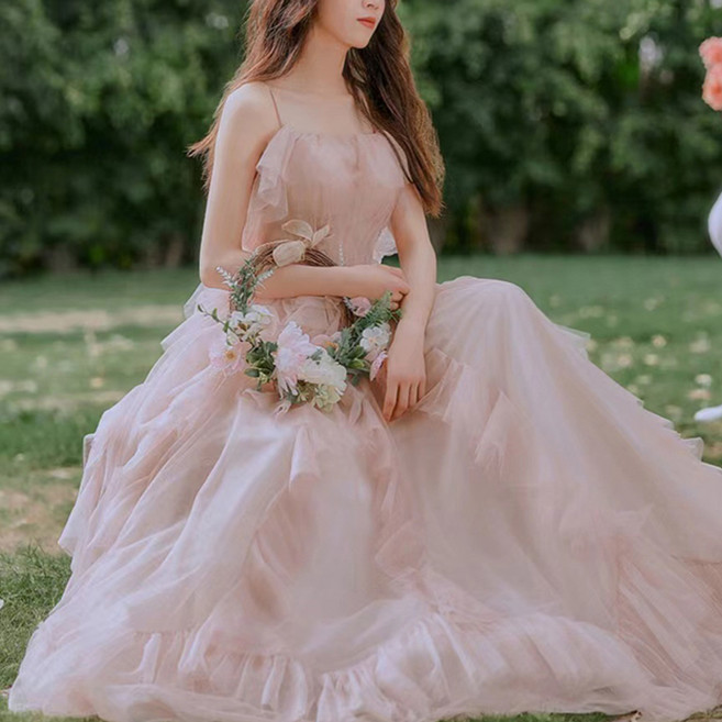 [지앤제이커머스] 교복몰 핑크 러블리 프릴 신혼여행 웨딩촬영 드레스