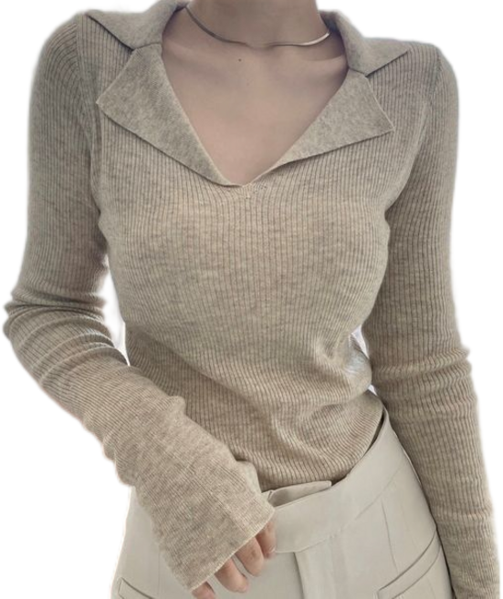 해피유통 빅사이즈 섹시 칼라넥 니트 가을 겨울 얇은 섹시티 슬림 티셔츠 스웨터