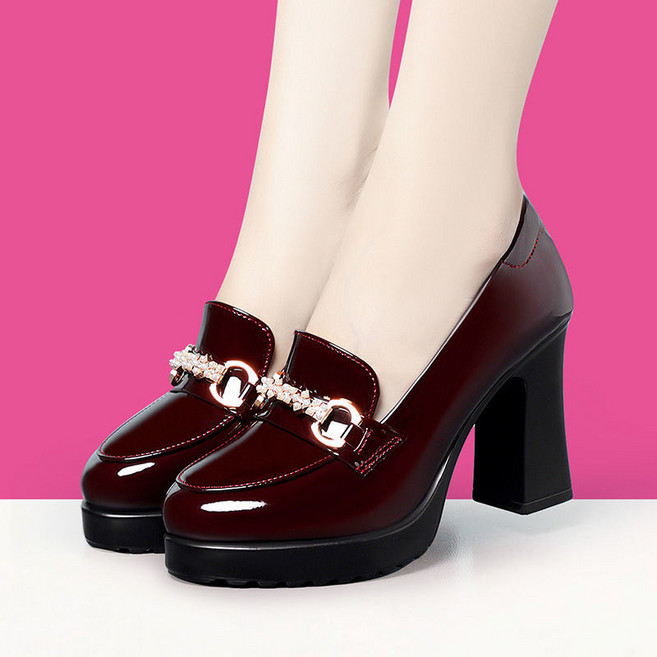 여성 소가죽 로퍼힐 통굽 단화 엄마 발편한 봄 가을 신발 6cm love