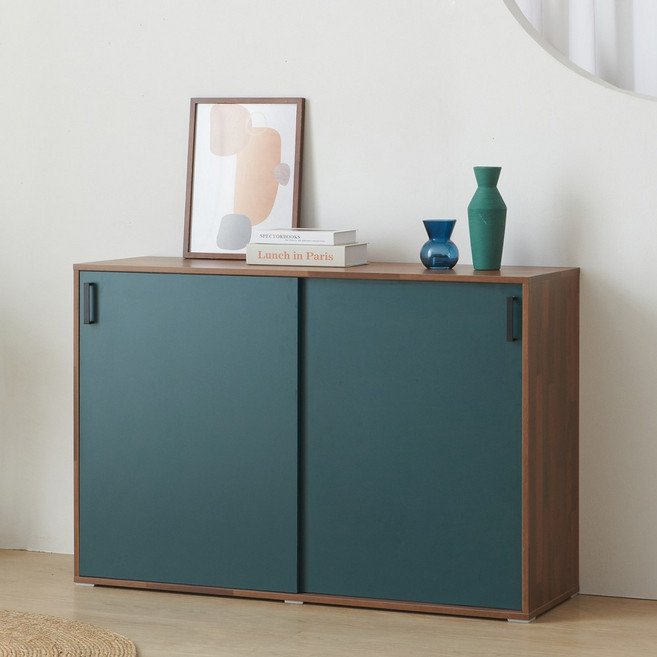 레일라 슬라이딩 티비다이 1200 높은 수납 장식장 미닫이 tv받침 북유럽 거실장, 멀바우그린