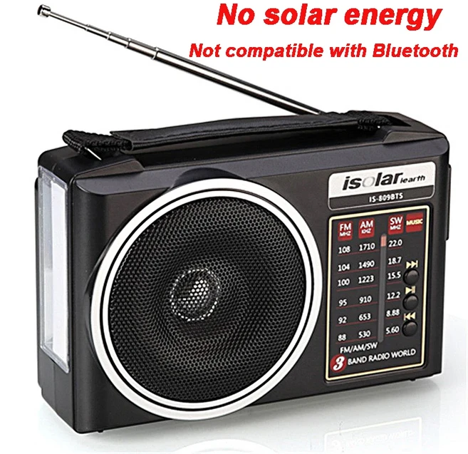 새로운 휴대용 FM/AM/SW 라디오 태양열 충전 멀티 밴드 비상 수신기 손전등 USB와 강력한 블루투스 스피커, 01 No solar energy