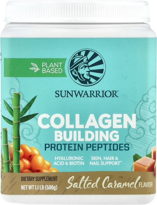 Sunwarrior 콜라겐 생성 단백질 펩타이드 히알루론산 및 비오틴 함유 솔티드 캐러멜 500g(1.1lb) Sunwarrior (선워리어), 1개, 500g - 쿠팡