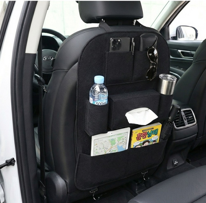 럽위어 올인원팩 차량용 백시트 수납 정리함 오염방지 킥매트 대용량 보관함, 블랙, 1개