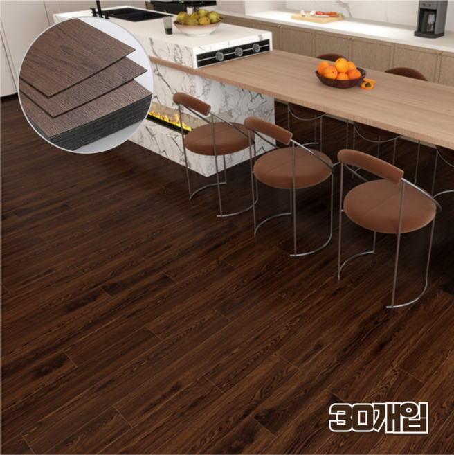 홈앤힐링 붙이는 나무무늬 PVC 바닥장판 조각 셀프장판, 우드 다크 브라운