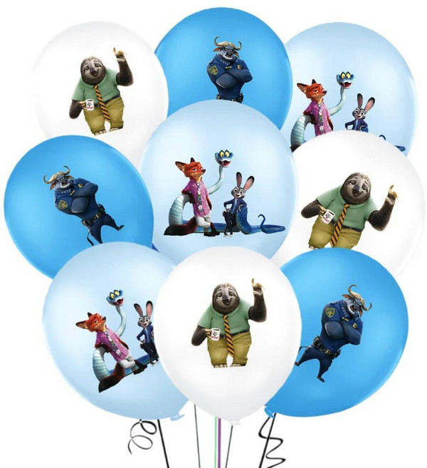 애니메이션 주토피아 파티 풍선 만화 귀여운 라텍스 샤워 생일 장식 선물, 1개, 색상: 2. Set B / 크기: A. 18PCS