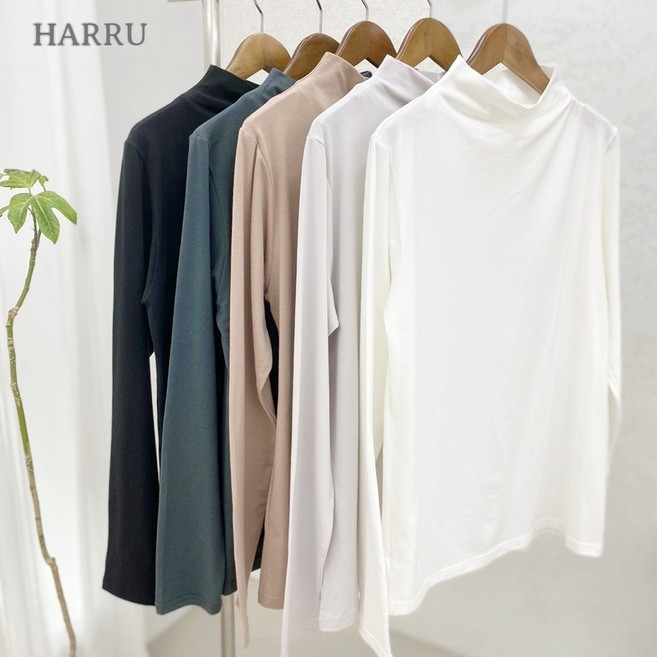 하루림 부드러운 면 모달 여성 반목티 긴팔 이너 폴라 티셔츠 국내제작
