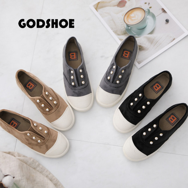 갓슈 벨루아 진주 슬립온 방한화 기모슬립온 털단화