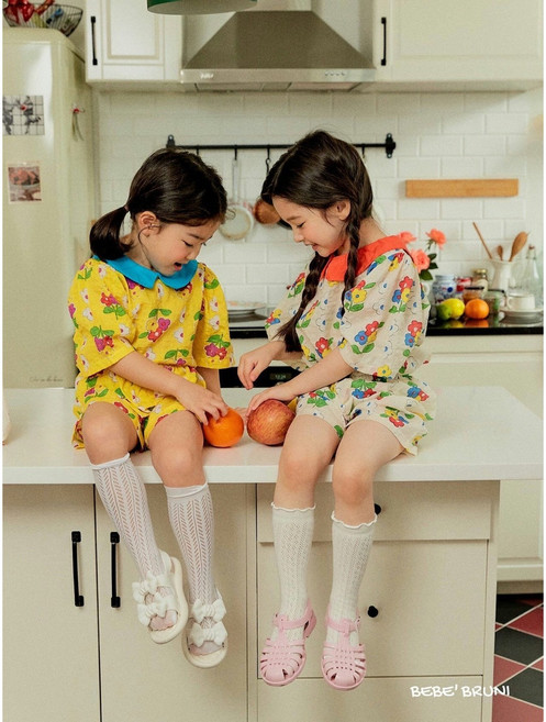 베베브루니 남매룩 자매룩 형제룩 어린이집 유치원 카라배색꽃세트 [옐로우 아이보리] S~XL