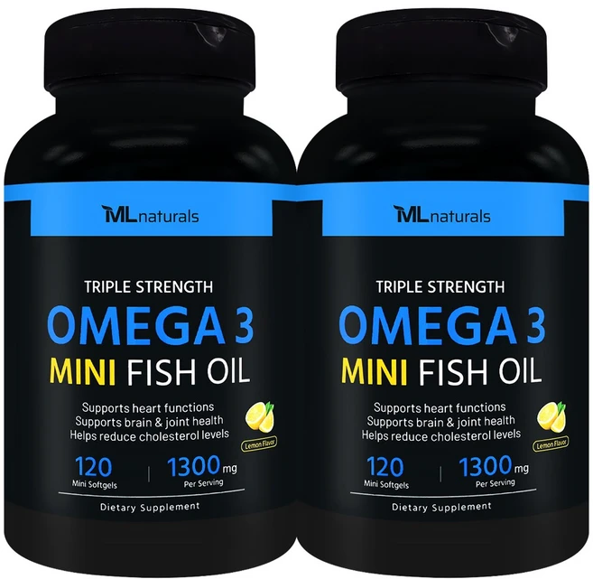 [미국빠른직구] 신제품 마이라이프 내추럴스 오메가3 미니 피시 오일 1300mg, 120정, 2개 - 쿠팡