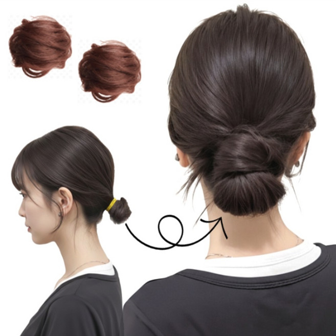 마미앤 만두머리 볼륨 고무줄 똥머리 밴드 2P 머리끈, 2개, 라이트 브라운