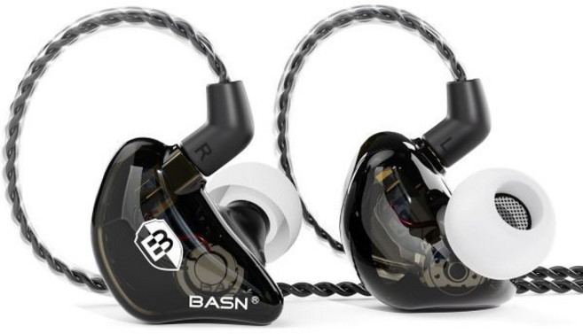 BASN 이어폰 가성비 스포츠 러닝 바슨스 바이저 BC100 인이어 모니터 헤드폰 유니버설 피트 노이즈 아이솔레이팅 IEM 뮤지션 가수 스튜디오 오디오파일용 블랙, Black, Black