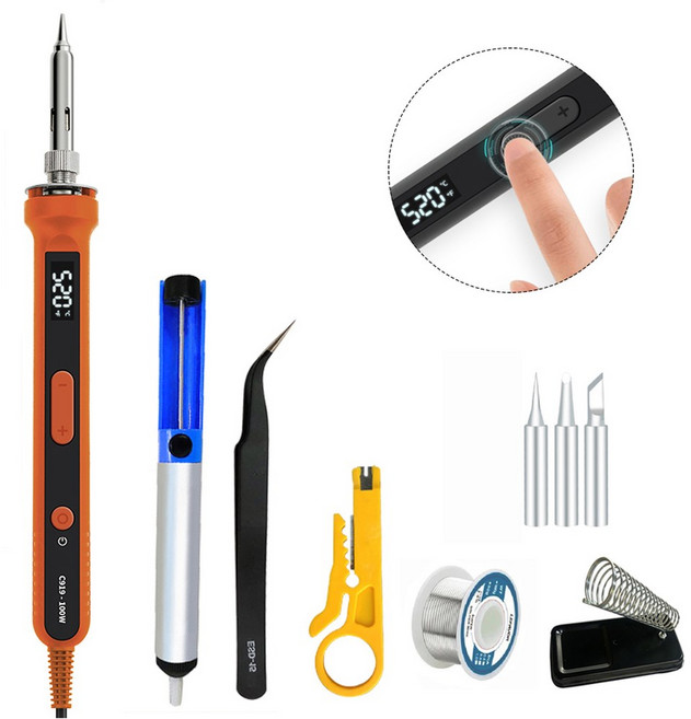 연필 전기 인두 조절 100W 디스플레이 스테이션 디지털 수리 솔더 작업 납땜 온도 도구 LCD 키트, 22) Orange Set 2  EU, 1개