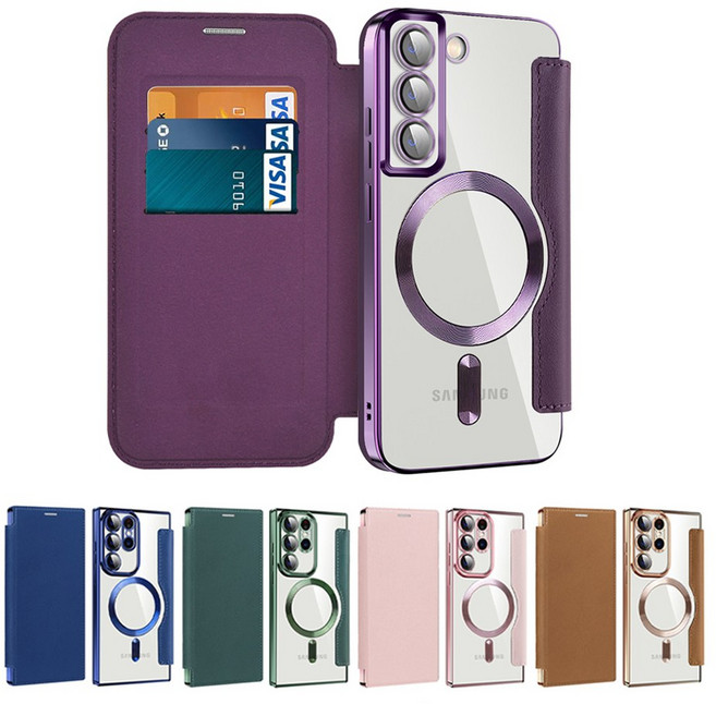 삼성 갤럭시 S23 울트라 플러스 맥세이프 호환 마그네틱 자석 다이어리 가죽 카드 지갑 투명 풀커버 케이스