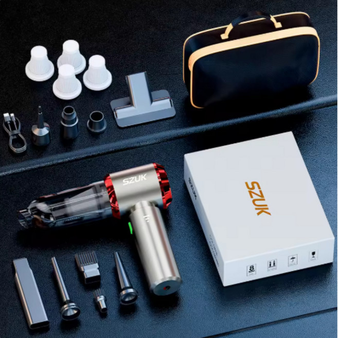 SZUK 미니 청소기 2025년 신형 무선청소기 985000Pa 강력한 차량용 초강력 휴대용 핸디청소기 가정용 진공청소기원클릭 먼지 제거 및 다기능 브러시 탑재, 레드