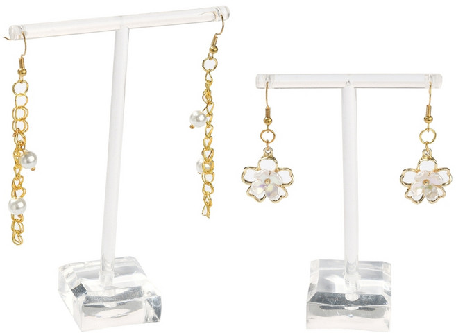 2개 투명 유리 귀걸이 진열대 T자 주얼리 정리대 6x9cm 8x11cm