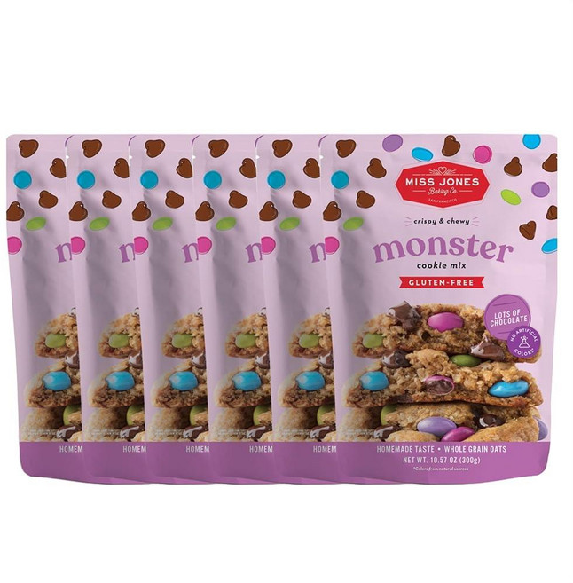 Miss Jones Baking Monster Cookie Mix - 글루텐 프리 인증 및 100% 귀리로 제작 디저트 및 간식을 쉽게 구울 수 있음 인공 색소 27.9, 6개들이 팩, 300g