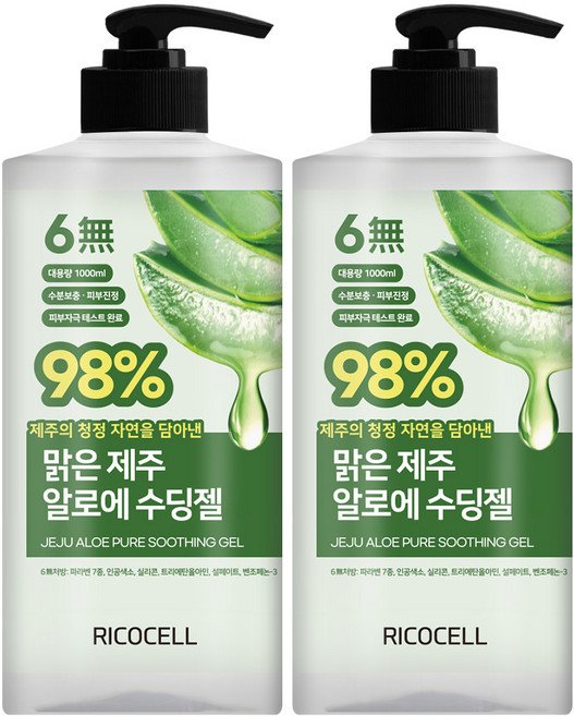 리코셀 대용량 저자극 맑은 제주 알로에 98% 수딩젤, 2개, 1L