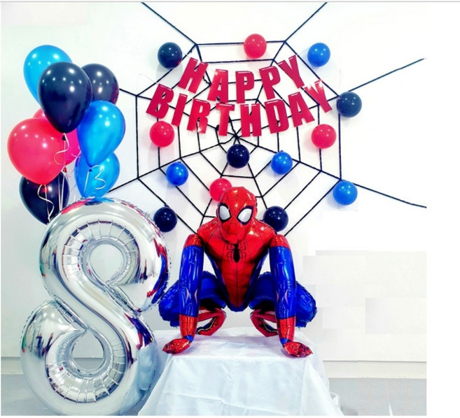 3D스파이더맨풍선 세트 대형 남아 생일 파티 아들 남아 장식 어린이집 행사 남편 선물, 6, 럭셔리(거미줄+미니풍선)