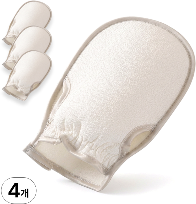 디뷰 부드러운 목욕 때밀이 장갑, 1세트, 4개입, 화이트