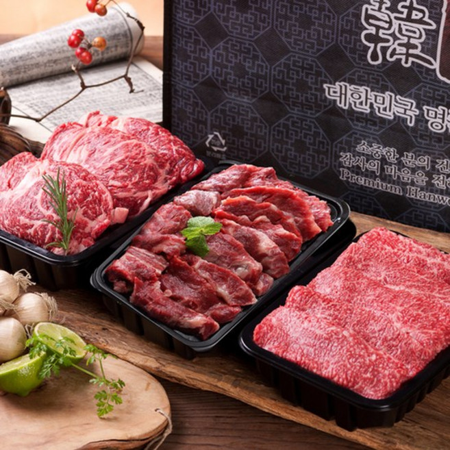 [산들한우] 1등급 구이실속선물세트 4호 1.2kg(등심400g+갈비살400g+불고기400g), 없음, 1개