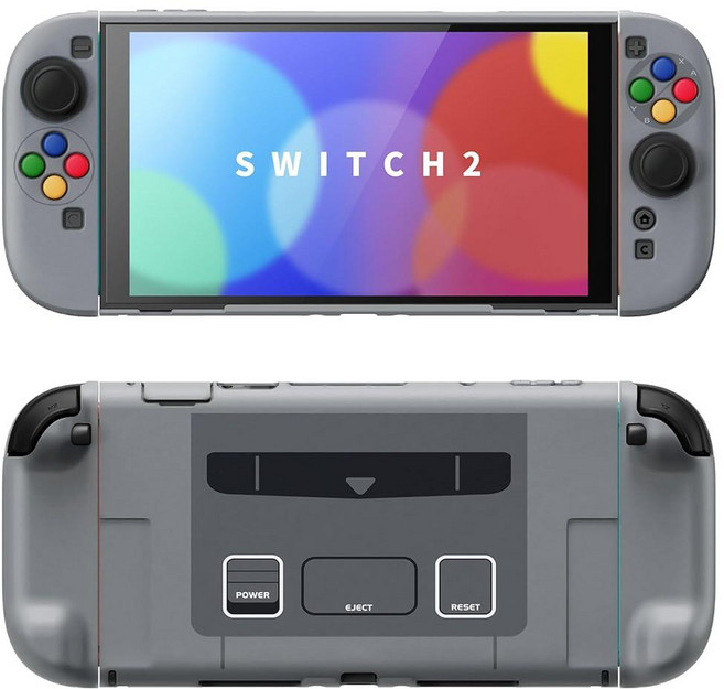 PlayVital Hard Case for Nintendo Switch 2 with Extra Stand & Thumb Grip Caps | Split Design Docka, SFC SNES 클래식 EU 스타일