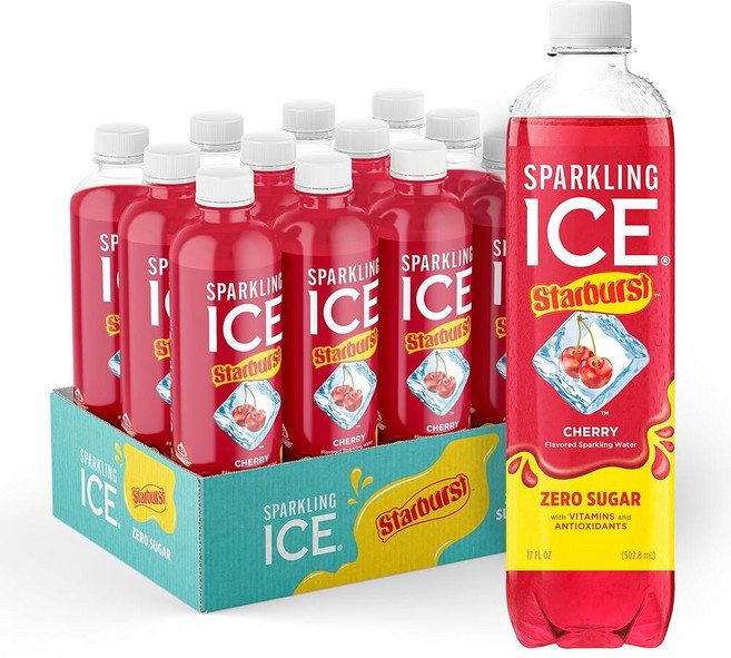 Sparkling Ice STARBURST 스파클링 아이스 스타버스트 딸기 12개, Cherry, 17 Fl Oz Pack of 12, 355ml