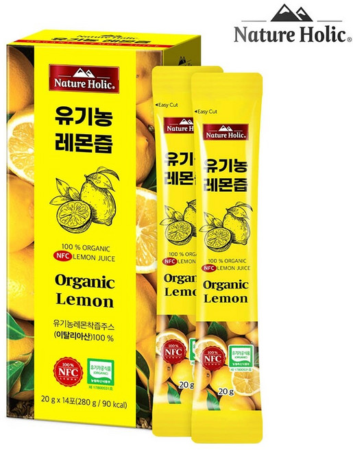 네이처홀릭 유기농 레몬즙 1박스 14포, 20g