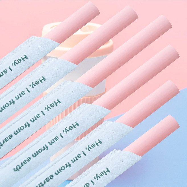 빌리에코 벤티 롱 옥수수 빨대 핑크 25cm PLA 식물성 롱 텀블러 빨대, 1개, 100개입