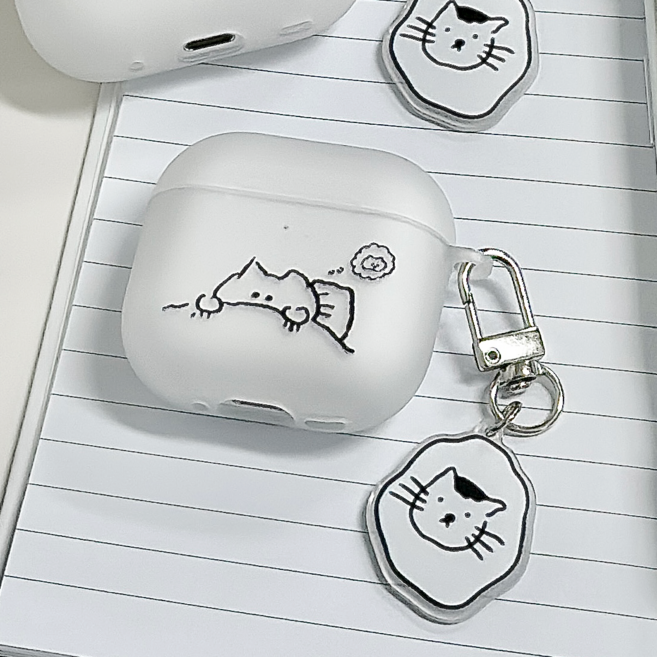 링고룸 에어팟 케이스 띵크캣 고양이 키링 세트 + 클리너 증정, 1개, 반투명 매트, 에어팟 1/2세대