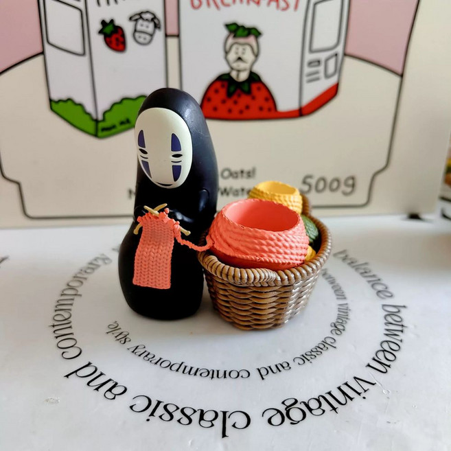 피규어 지브리 센과 치히로의 뜨개질 홀더 가오나시 홀더 행방불명 피규어, A. 가오나시와 바구니 세트