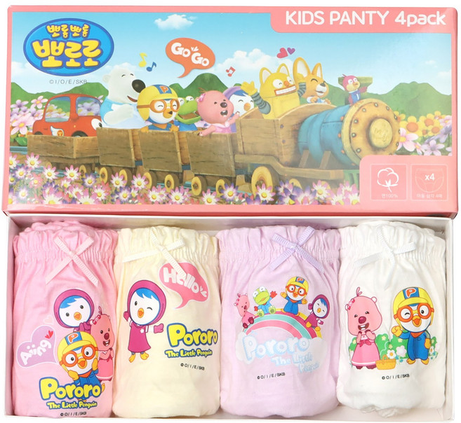 아동용 뽀로로 타요 순면 삼각 팬티 4매입 유아 속옷 남아 여아