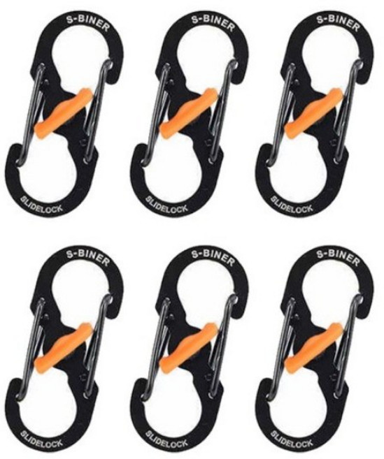 트렌디포 스탠 S형 고강도 다용도 미니 카라비너 도난방지 잠금고리, 1세트, 1단, 블랙 6개(35 X 15mm)
