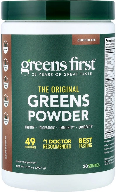 Greens First 녹색 채소 분말 초콜릿 299.1g(10.55oz) First (그린스 퍼스트), 299 g, 299.1g, 1개 - 쿠팡