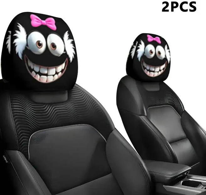 2개입 재미있는 자동차 헤드레스트 커버 유니버설 탄성 시트 프로텍터 장식용 할로윈 스마일리 페이스 & 만, 07 G 2PCS