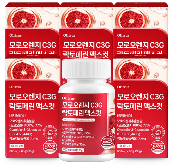 모로오렌지 C3G 락토페린 HACCP 인증 올리트루, 6개, 60정
