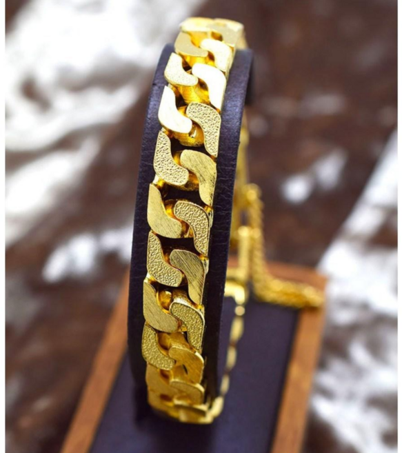 [다빈치골드] [양면체인 스지 & 보카시 팔찌 10mm] 남자금팔찌 도금팔찌 남자금팔찌