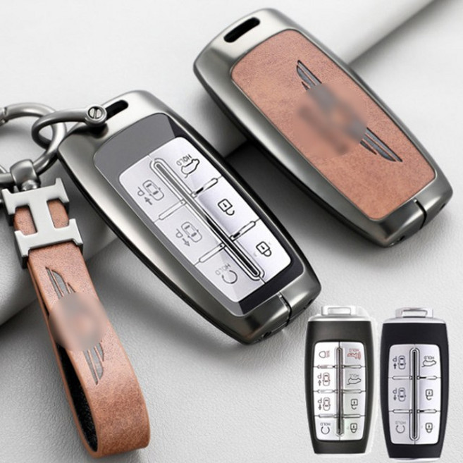 레더 프리미엄 스마트 키케이스 제네시스 호환제품 G80 GV80 G70 GV70 6버튼 8버튼, 제네시스A형 브라운