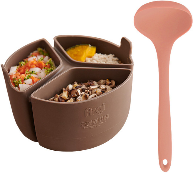 퍼기 이유식 밥솥 칸막이+실리콘 국자 세트, 인디핑크 세트