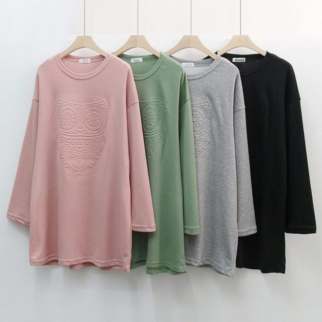 빅사이즈사랑해요 K236L208 부엉이엠보긴팔티셔츠 IL