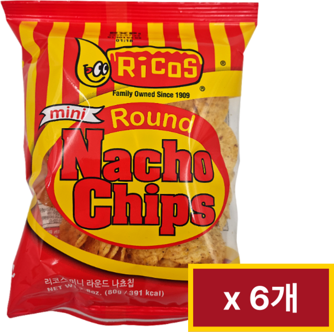리코스 라운드 나쵸 칩, 80g, 6개